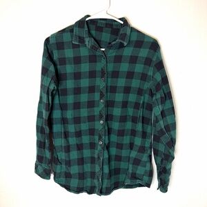 Green and Black Plaid Button-Up Shirt